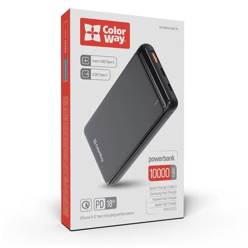 Універсальна мобільна батарея ColorWay Slim PD 10000mAh Black (CW-PB100LPG3BK-PD) Універсальна мобільна батарея ColorWay Slim PD 10000mAh Black (CW-PB100LPG3BK-PD)