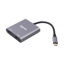 Адаптер-перехідник Maxxter 2хHDMI - USB Type-C V 2.0 (F/M), 0.1 м, Grey (V-CM-2HDMI)