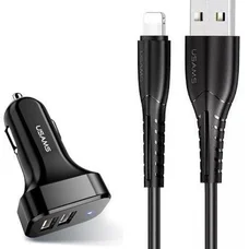 Автомобільний зарядний пристрій Usams U35 (2xUSB, 2.1A) Black (6958444985961) + кабель Lightning