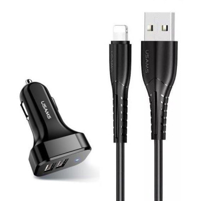 Автомобільний зарядний пристрій Usams U35 (2xUSB, 2.1A) Black (6958444985961) + кабель Lightning