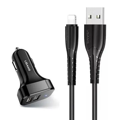 Автомобільний зарядний пристрій Usams U35 (2xUSB, 2.1A) Black (6958444985961) + кабель Lightning