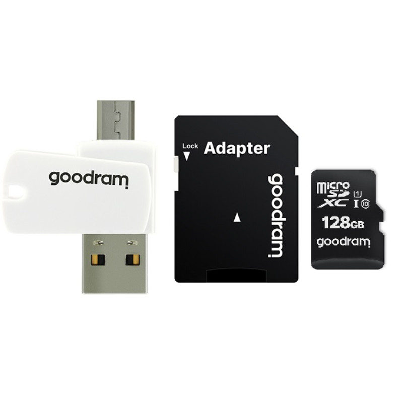 Карта пам`ятi MicroSDXC 128GB UHS-I Class 10 GOODRAM + SD-adapter + OTG Card reader (M1A4-1280R12)