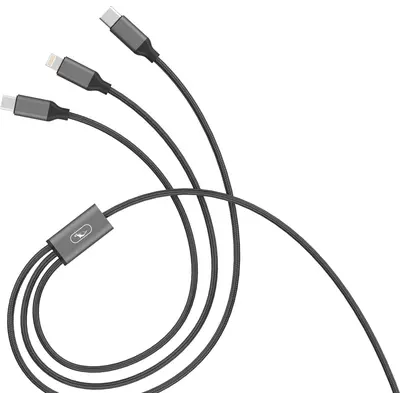 Кабель SkyDolphin S63E 3in1 USB - Lightning + micro USB + USB Type-C (M/M), 1.2 м, Black (USB-000625)