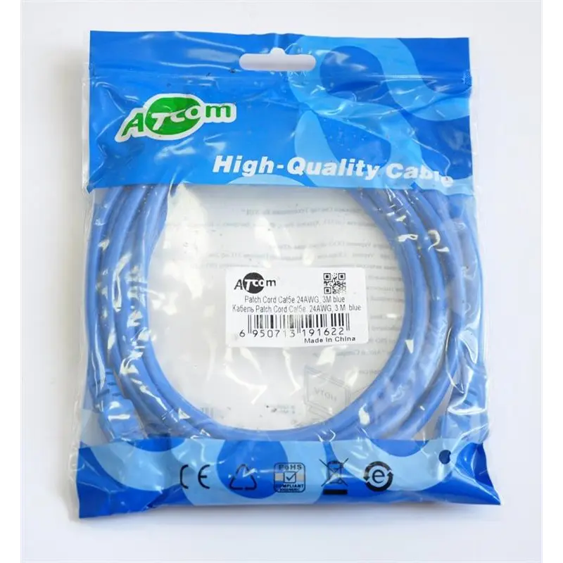 Патч-корд литий, UTP, RJ45, Cat.5e, 3m, синій Патч-корд литий, UTP, RJ45, Cat.5e, 3m, синій