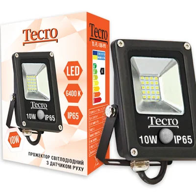 Світлодіодний прожектор Tecro TL-FL-10B-PR 10W 6400K з датчиком руху