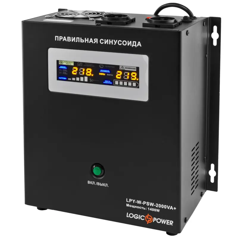 Джерело безперебійного живлення LogicPower LPY-W-PSW-2000VA+ (1400Вт)10A/20A, Lin.int., AVR, 2 х євро, метал, настінний Джерело безперебійного живлення LogicPower LPY-W-PSW-2000VA+ (1400Вт)10A/20A, Lin.int., AVR, 2 х євро, метал, настінний