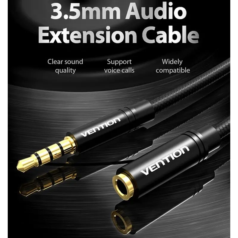Кабель Vention 3.5 мм - 3.5 мм (M/F), 1 м, Black (VAB-B06-B100-M) Кабель Vention 3.5 мм - 3.5 мм (M/F), 1 м, Black (VAB-B06-B100-M)