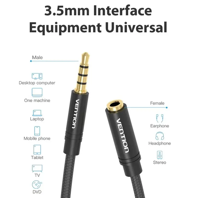 Кабель Vention 3.5 мм - 3.5 мм (M/F), 1 м, Black (VAB-B06-B100-M) Кабель Vention 3.5 мм - 3.5 мм (M/F), 1 м, Black (VAB-B06-B100-M)