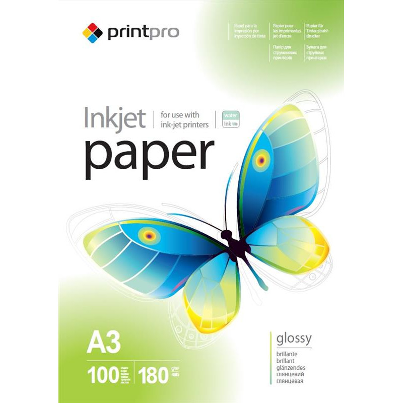 Фотопапір PrintPro глянцевий 180г/м2 A3 100арк (PGE180100A3)