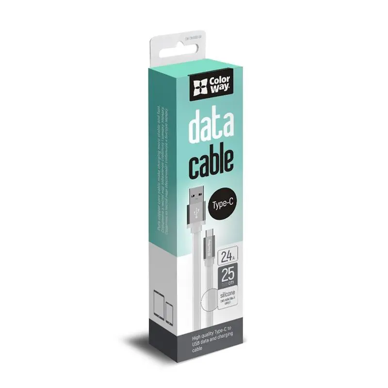 Кабель ColorWay USB - USB Type-C (M/M), 0.25 м, White (CW-CBUC001-WH) Кабель ColorWay USB - USB Type-C (M/M), 0.25 м, White (CW-CBUC001-WH)