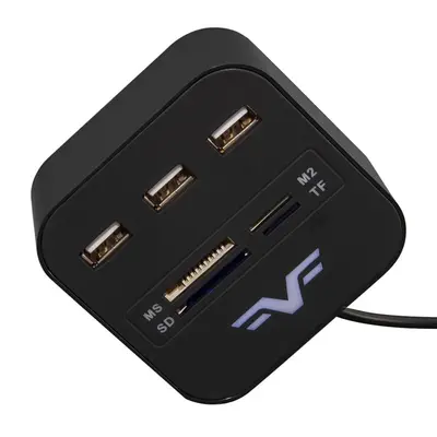 Концентратор USB 2.0 Frime 3хUSB2.0, SD, MS, TF Black (FHC-AllinOne3p2B)