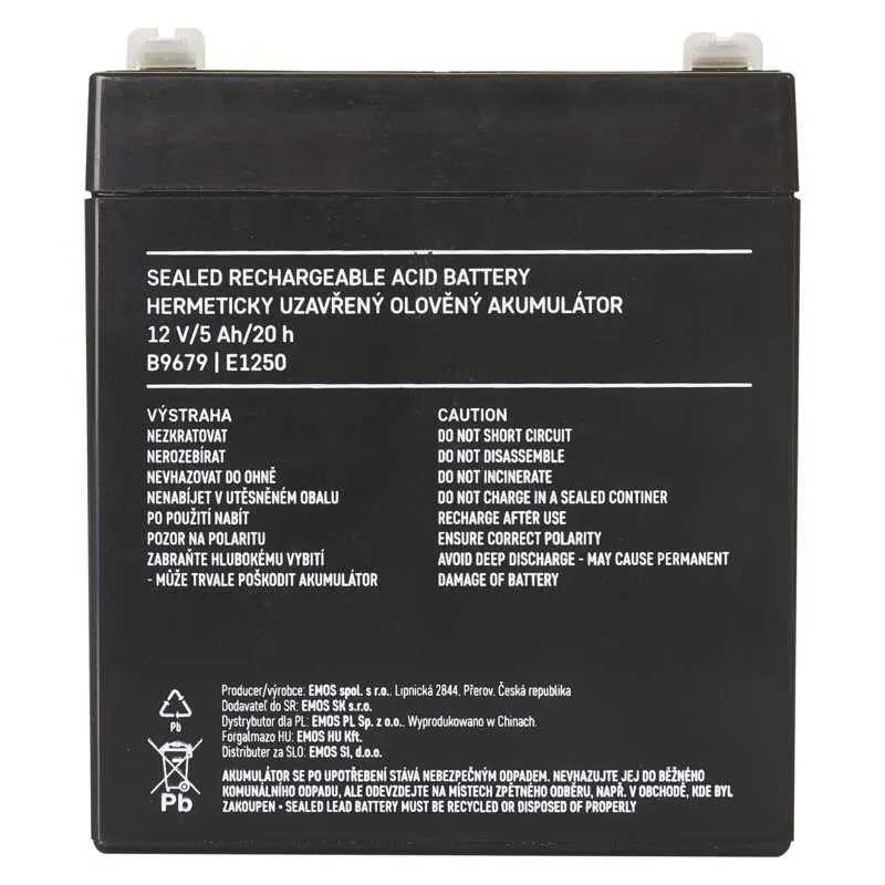 Акумуляторна батарея Emos B9679 12V 5AH (FAST.6.3 MM) AGM Акумуляторна батарея Emos B9679 12V 5AH (FAST.6.3 MM) AGM
