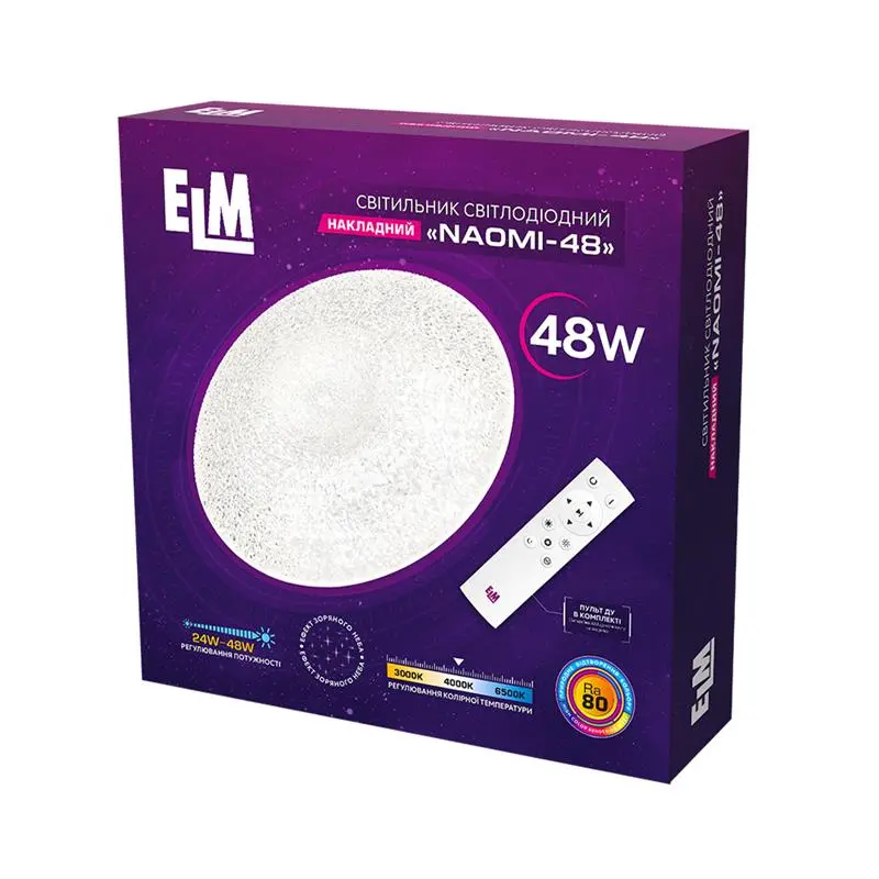 Світильник стельовий з пультом ДК ELM Naomi 48W 3000-6500К IP20 26-0118 Світильник стельовий з пультом ДК ELM Naomi 48W 3000-6500К IP20 26-0118