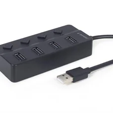 Концентратор USB 2.0 Gembird 4хUSB2.0, з вимикачами, пластик, Black (UHB-U2P4P-01)