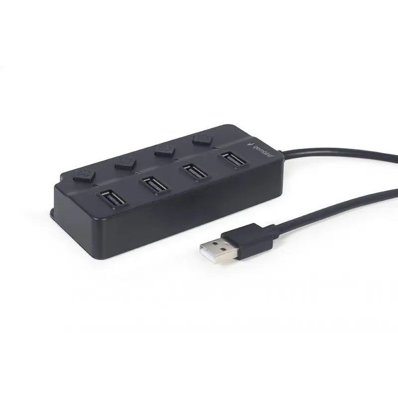 Концентратор USB 2.0 Gembird 4хUSB2.0, з вимикачами, пластик, Black (UHB-U2P4P-01)