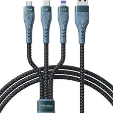 Кабель Proda PD-B74th USB - Lightning + micro USB + USB Type-C (M/M), 6 А, 1.3 м, Black (PD-B74th-BK)