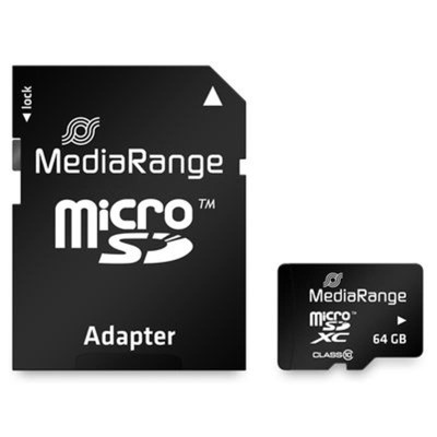 Карта пам`ятi MicroSDHC 64GB Class 10 MediaRange R60/W15MB/s + SD-adapter (MR955)