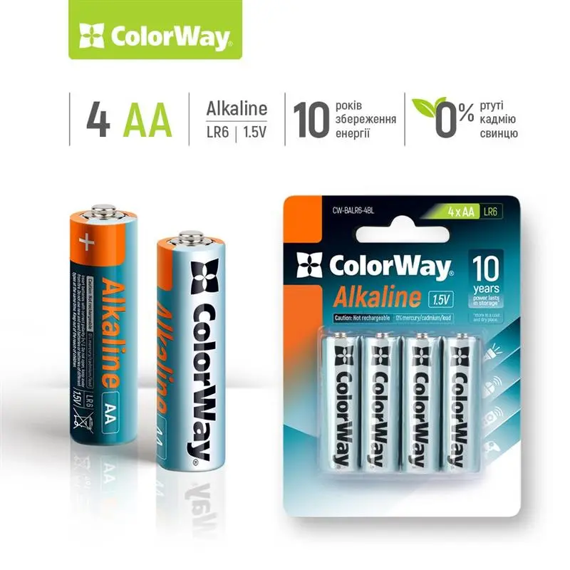 Батарейка ColorWay Alkaline Power AA/LR06 BL 4шт Батарейка ColorWay Alkaline Power AA/LR06 BL 4шт