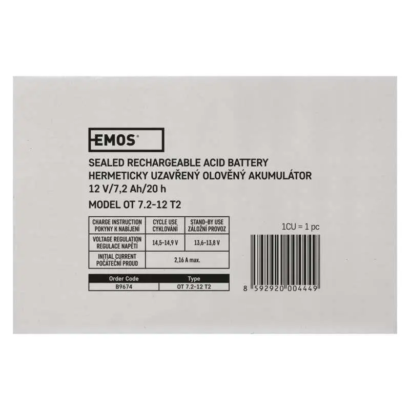 Акумуляторна батарея Emos B9674 12V 7.2AH (FAST.6.3 MM) AGM Акумуляторна батарея Emos B9674 12V 7.2AH (FAST.6.3 MM) AGM