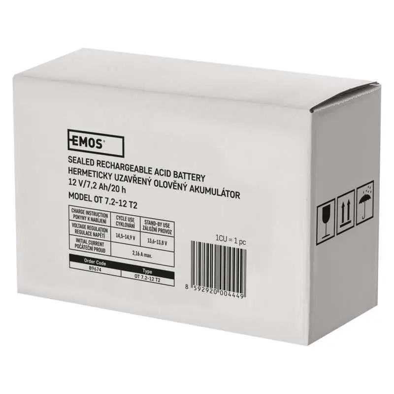 Акумуляторна батарея Emos B9674 12V 7.2AH (FAST.6.3 MM) AGM Акумуляторна батарея Emos B9674 12V 7.2AH (FAST.6.3 MM) AGM