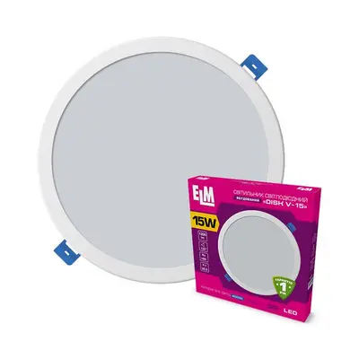 Світильник стельовий світлодіодний вбудований круглий ELM 15W 4000К Disk-V IP20 26-0086 Світильник стельовий світлодіодний вбудований круглий ELM 15W 4000К Disk-V IP20 26-0086