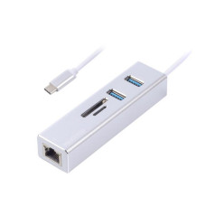 Концентратор USB Type-C Maxxter 2хUSB3.0, RJ-45, microSD/TF, метал, Grey (NECH-2P-SD-01)