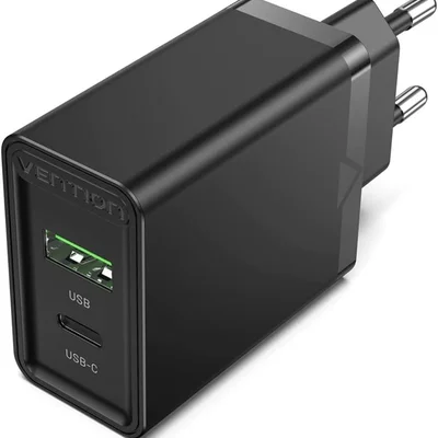 Мережевий зарядний пристрій Vention USB Type C + QC4.0 (18-20W) Black (FBBB0-EU)