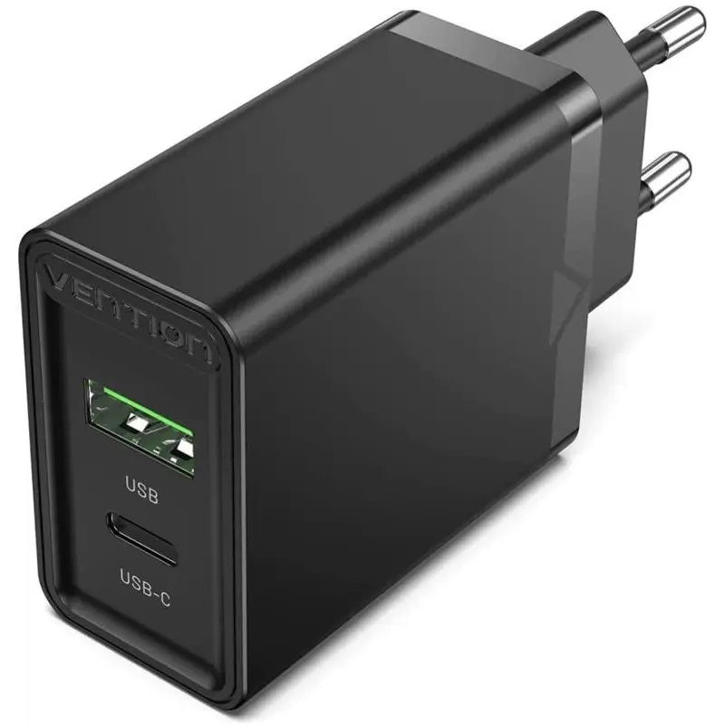 Мережевий зарядний пристрій Vention USB Type C + QC4.0 (18-20W) Black (FBBB0-EU)