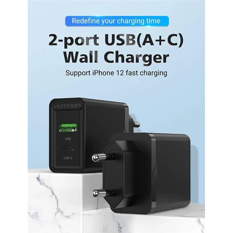 Мережевий зарядний пристрій Vention USB Type C + QC4.0 (18-20W) Black (FBBB0-EU) Мережевий зарядний пристрій Vention USB Type C + QC4.0 (18-20W) Black (FBBB0-EU)