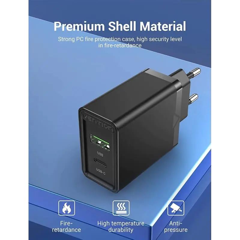 Мережевий зарядний пристрій Vention USB Type C + QC4.0 (18-20W) Black (FBBB0-EU) Мережевий зарядний пристрій Vention USB Type C + QC4.0 (18-20W) Black (FBBB0-EU)