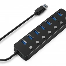 Концентратор USB 3.0 Gembird 7хUSB3.0, з вимикачами, пластик/метал, Black (UHB-U3P7P-01)