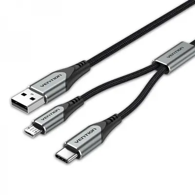 Кабель Vention USB - micro USB + USB Type-C (M/M), 0.5 м, Grey (CQGHD) Кабель Vention USB - micro USB + USB Type-C (M/M), 0.5 м, Grey (CQGHD)