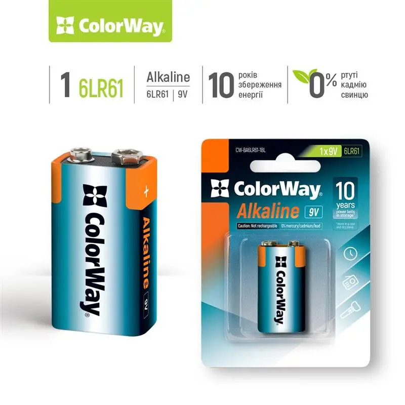 Батарейка ColorWay Alkaline Power Krona/6LR61 BL 1шт Батарейка ColorWay Alkaline Power Krona/6LR61 BL 1шт