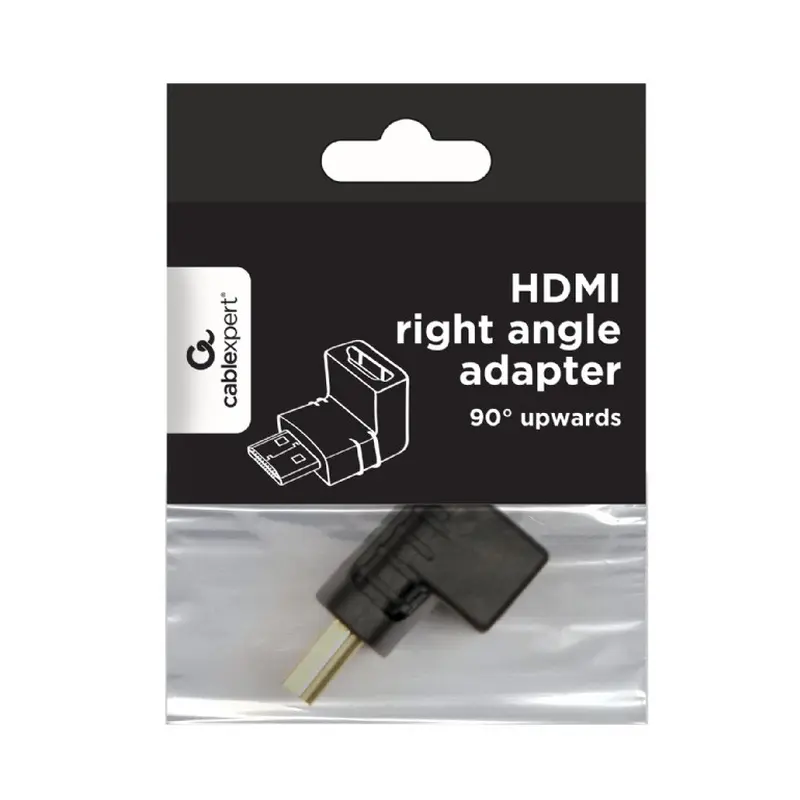 Адаптер Cablexpert HDMI - HDMI (M/F), кут 90 градусів, чорний (A-HDMI90-FML) пакет Адаптер Cablexpert HDMI - HDMI (M/F), кут 90 градусів, чорний (A-HDMI90-FML) пакет