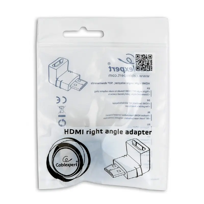 Адаптер Cablexpert HDMI - HDMI (M/F), кут 90 градусів, чорний (A-HDMI90-FML) пакет Адаптер Cablexpert HDMI - HDMI (M/F), кут 90 градусів, чорний (A-HDMI90-FML) пакет