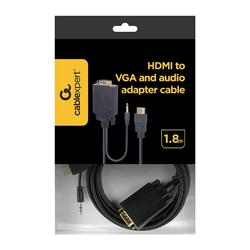 Кабель Cablexpert HDMI - VGA+3.5 мм V 1.4 (M/M), 1.8 м, чорний (A-HDMI-VGA-03-6) пакет Кабель Cablexpert HDMI - VGA+3.5 мм V 1.4 (M/M), 1.8 м, чорний (A-HDMI-VGA-03-6) пакет