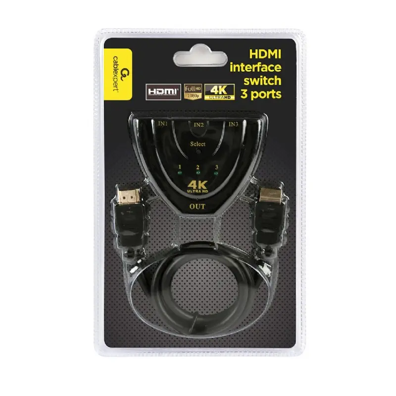Перемикач HDMI-інтерфейсу Cablexpert HDMI - 3хHDMI V 1.4 (M/F), 0.5 м, чорний (DSW-HDMI-35) блістер Перемикач HDMI-інтерфейсу Cablexpert HDMI - 3хHDMI V 1.4 (M/F), 0.5 м, чорний (DSW-HDMI-35) блістер