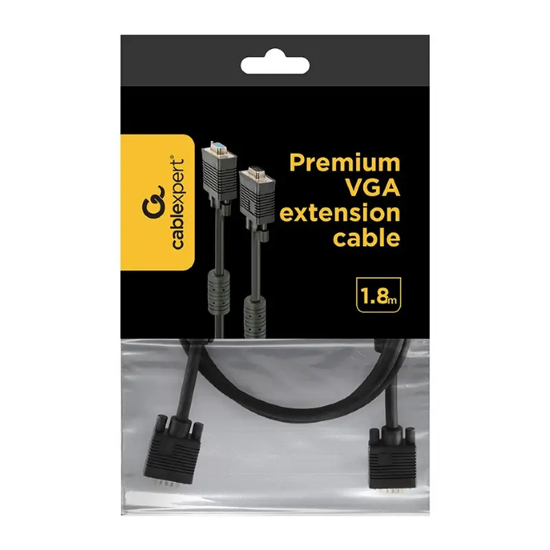 Кабель подовжувач Cablexpert VGA -VGA (M/F), HD15 з 2-ма фер. кільцями, 1.8 м, чорний (CC-PPVGAX-6B) Кабель подовжувач Cablexpert VGA -VGA (M/F), HD15 з 2-ма фер. кільцями, 1.8 м, чорний (CC-PPVGAX-6B)