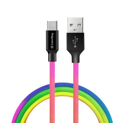 Кабель ColorWay USB - USB Type-C (M/M), 2.4 А, 1 м, Multicolor (CW-CBUC018-MC)