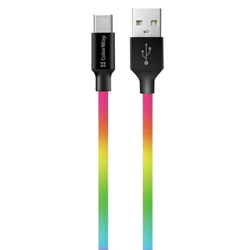 Кабель ColorWay USB - USB Type-C (M/M), 2.4 А, 1 м, Multicolor (CW-CBUC018-MC) Кабель ColorWay USB - USB Type-C (M/M), 2.4 А, 1 м, Multicolor (CW-CBUC018-MC)