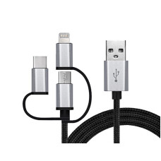 Кабель REAL-EL Premium 3in1 USB - Lightning + micro USB + USB Type-C (M/M), 1 м, чорний (EL123500035)