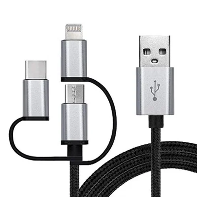 Кабель REAL-EL Premium 3in1 USB - Lightning + micro USB + USB Type-C (M/M), 1 м, чорний (EL123500035)