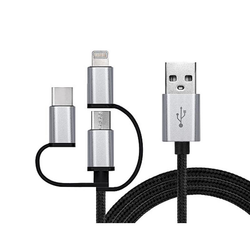 Кабель REAL-EL Premium 3in1 USB - Lightning + micro USB + USB Type-C (M/M), 1 м, чорний (EL123500035)