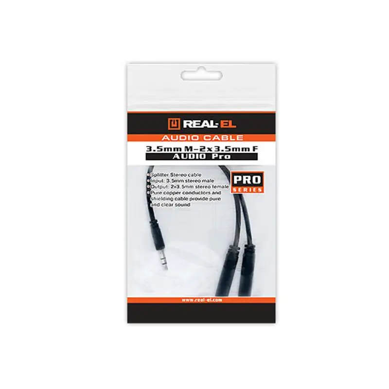 Аудіо-кабель REAL-EL Audio Pro 3.5 мм - 2х3.5 мм (M/F), 0.2 м, чорний (EL123500039) Аудіо-кабель REAL-EL Audio Pro 3.5 мм - 2х3.5 мм (M/F), 0.2 м, чорний (EL123500039)