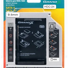 Адаптер Grand-X для підключення HDD 2.5" у відсік приводу ноутбука SATA/SATA3 Slim 9.5мм (HDC-24)