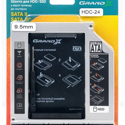 Адаптер Grand-X для підключення HDD 2.5" у відсік приводу ноутбука SATA/SATA3 Slim 9.5мм (HDC-24)