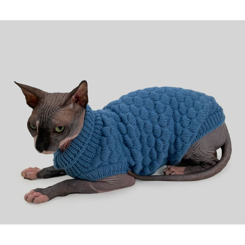 Светр для котiв в'язаний cоти блакитний SC-6