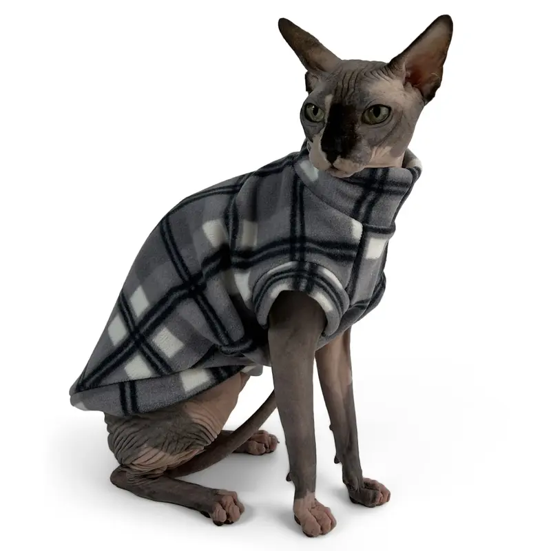 Светр для котiв флiс картатий сірий SC-21