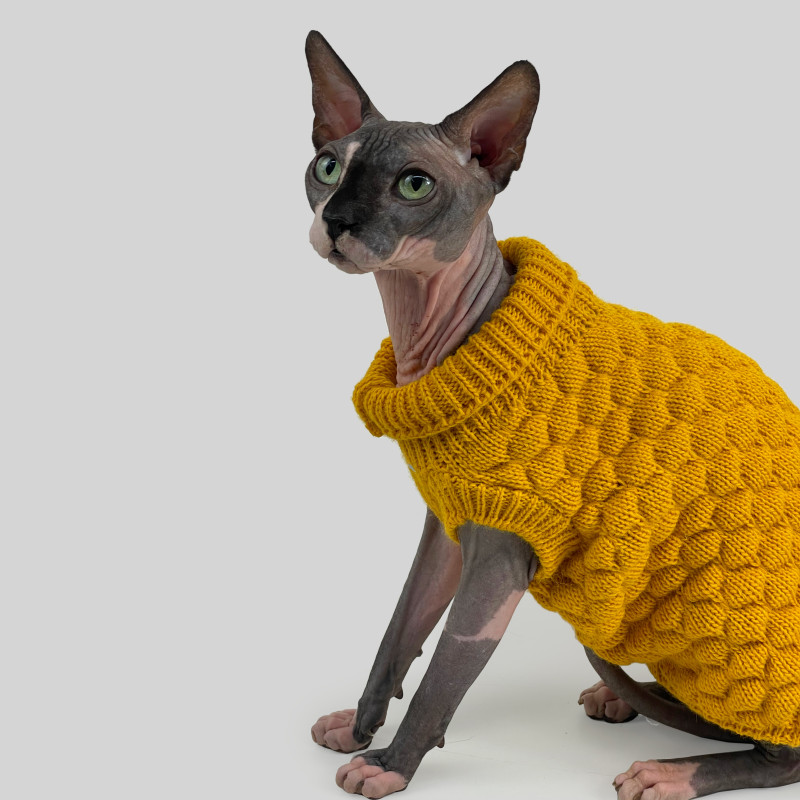 Светр для котiв в'язаний cоти гірчиця SC-7