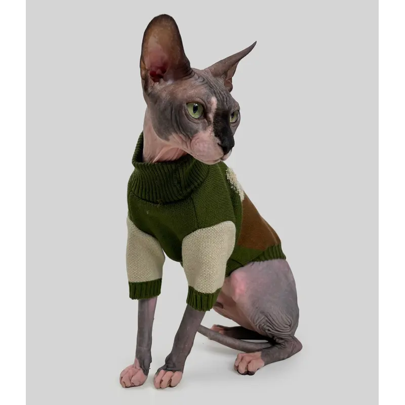 Светр для котiв в'язаний CAT коричневий хакі SC-11 Светр для котiв в'язаний CAT коричневий хакі SC-11